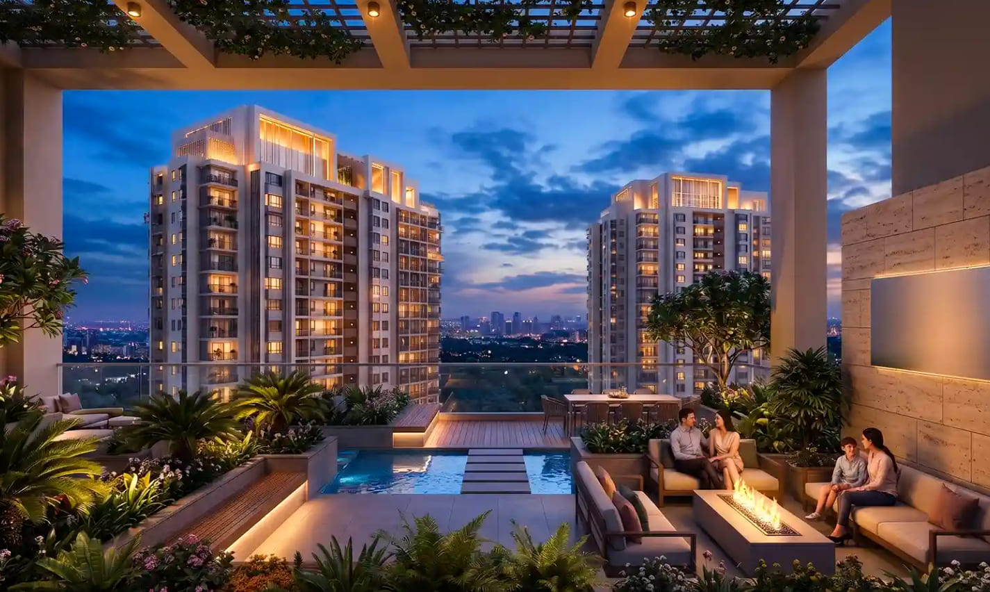 Godrej Golf Link Suites & Crown Residences building facade with landscaped gardens