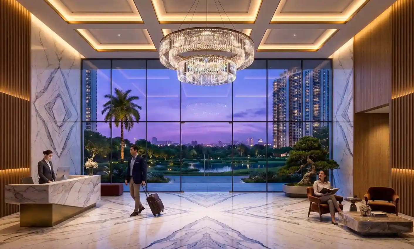 Godrej Golf Link Suites & Crown Residences building with green surroundings