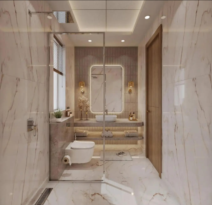 Premium marble-finished bathroom in luxury residences at Eldeco 7 Peaks Omicron 1A Greater Noida
