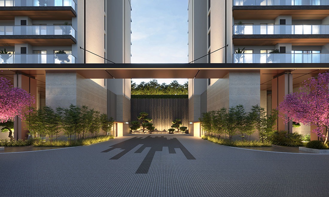 Landscaped entrance plaza at Experion Satori Sector 151 Noida