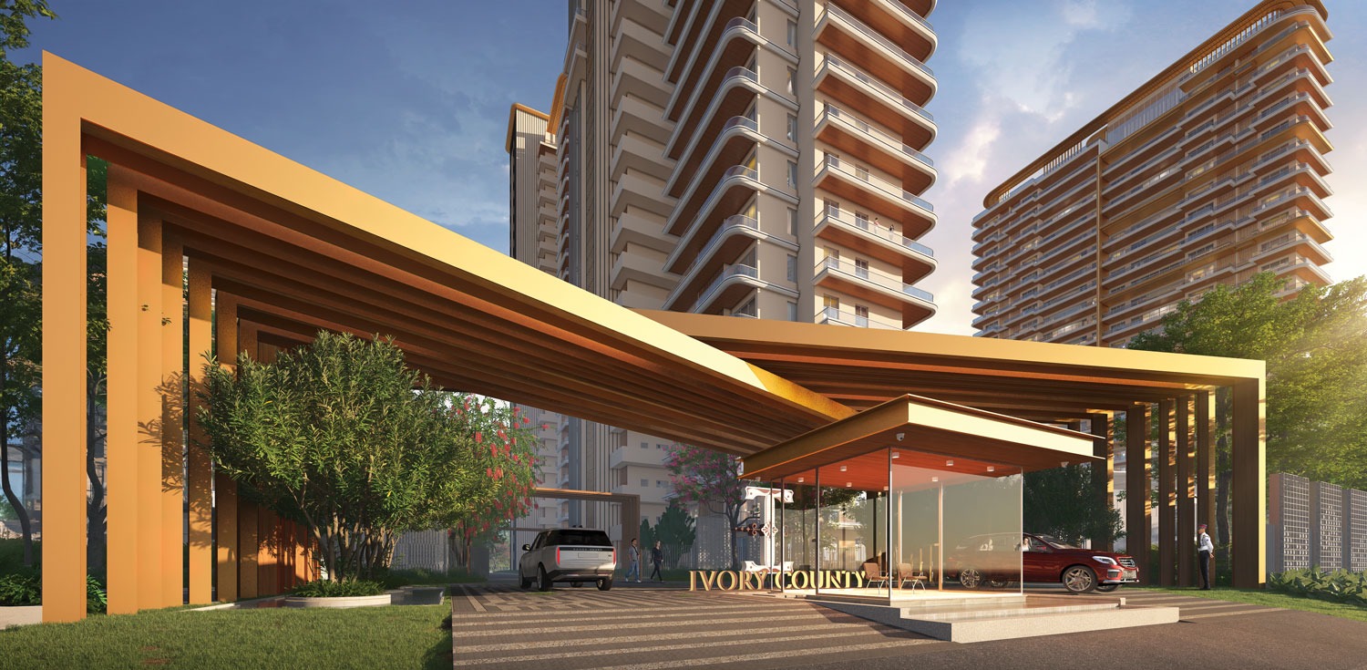 Grand entrance and drop-off area at Ivory County luxury residences in Sector 115 Noida
