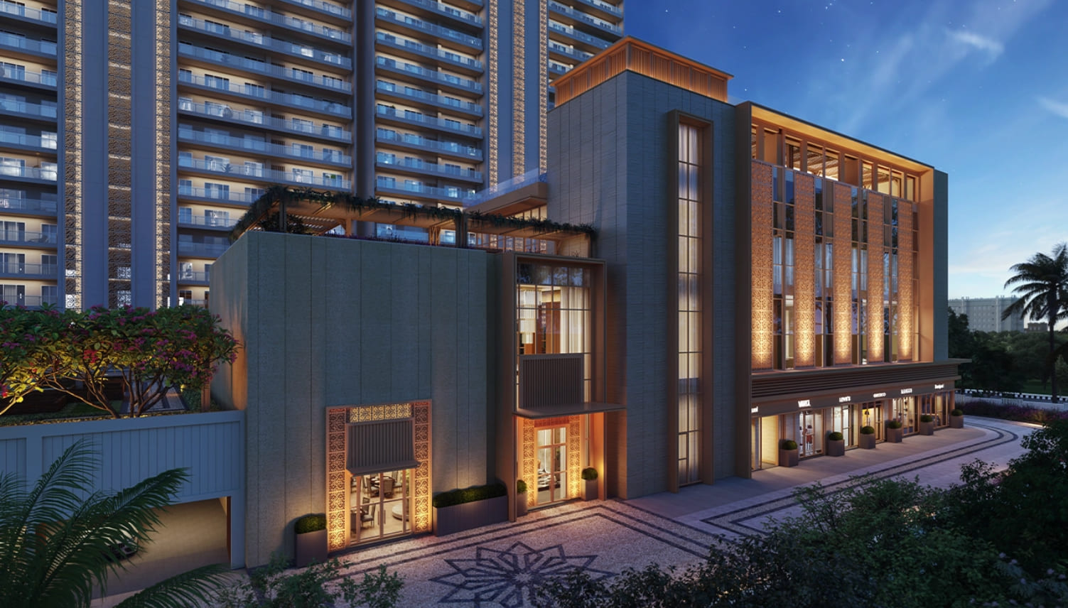 Modern clubhouse with retail spaces and lifestyle amenities at CRC Joyous Techzone 4 Greater Noida West