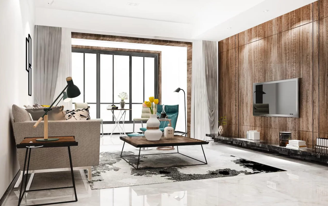 Modern luxury living room at CRC The Peridona apartments in ETA 2 Greater Noida
