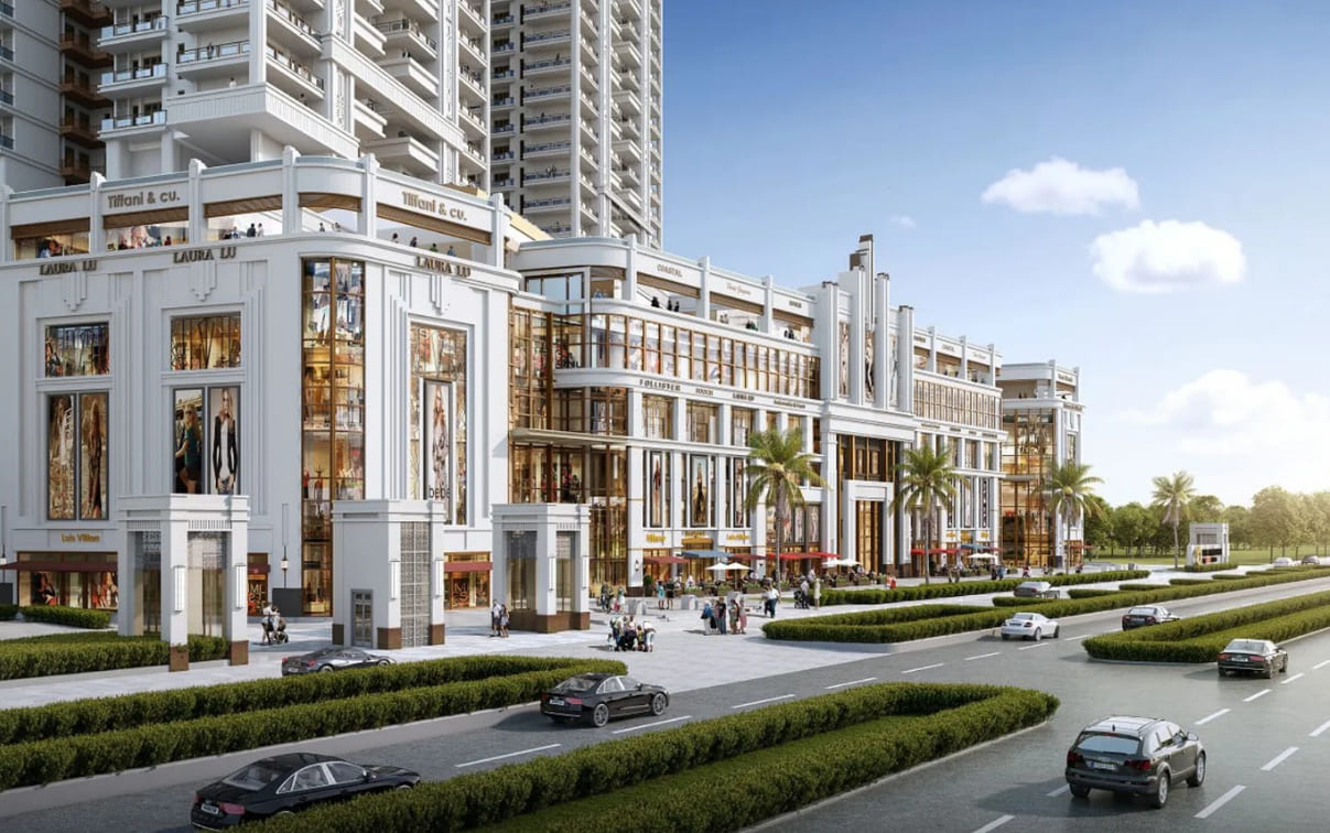 Grand entrance and commercial frontage of The Palatial by Hero Homes